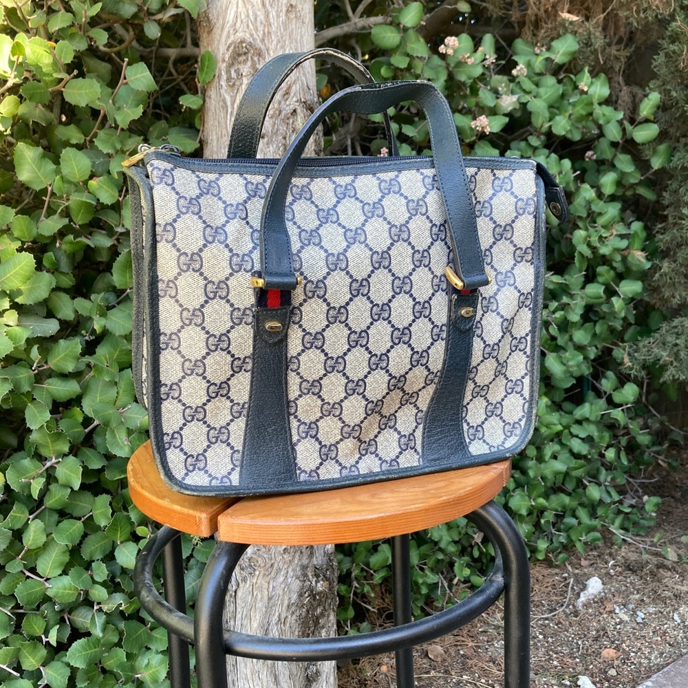Authentic Gucci GG Monogram Purse Hand Bag Handbag Tote Vintage 80s Leather